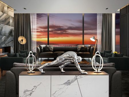 Figurina decorativa argintie Asana 92 cm, forma atlet, design extravagant, 767057 - Schuller [5]