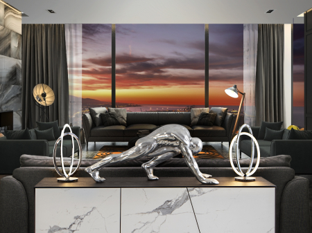 Figurina decorativa argintie Asana 92 cm, forma atlet, design extravagant, 767057 - Schuller [7]