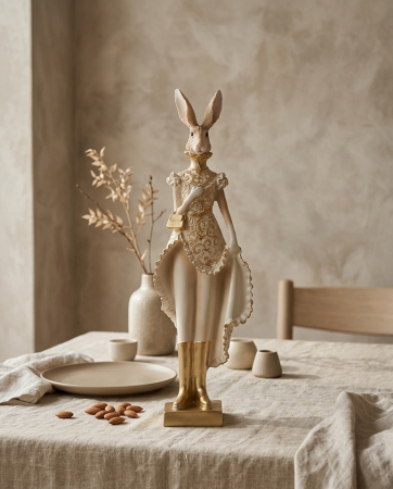 Figurină Decorativă Rabbit 10x8x35 cm, Rășină Bej/Auriu - SHP [4]
