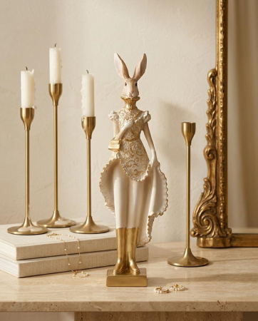 Figurină Decorativă Rabbit 10x8x35 cm, Rășină Bej/Auriu - SHP [6]