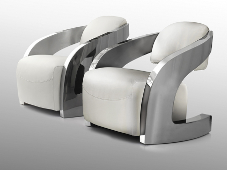 Fotoliu alb design lux Mora piele naturala, baza otel inoxidabil, 532115 - Schuller [1]