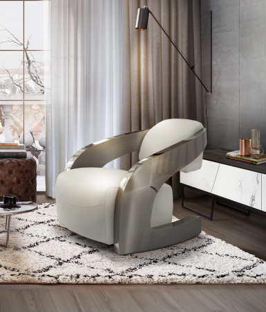 Fotoliu alb design lux Mora piele naturala, baza otel inoxidabil, 532115 - Schuller [4]