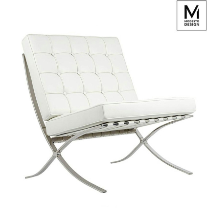 Produse - Fotoliu Barcelon 76x80x86 cm, Piele Ecologică Alb Lustruit - Modesto Design
