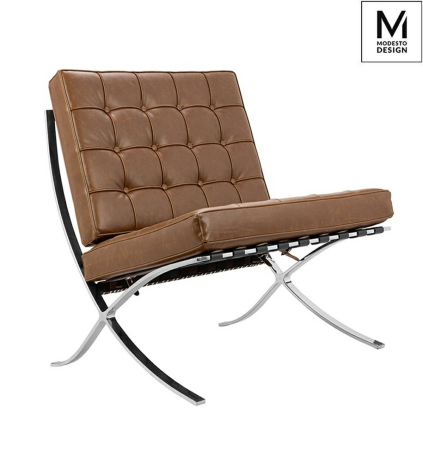 Produse - Fotoliu Barcelon Vintage Pu 76x80x86 cm, Oțel Maro Lustruit - Modesto Design