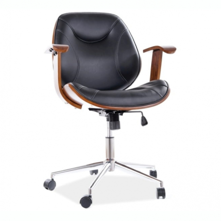 Lichidare stoc - Fotoliu birou rotativ negru RODEO tapitat piele ecologica neagra, lemn nuc, design modern, OBRRODEOCOR - Signal