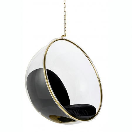 Fotolii - Fotoliu bula suspendata tavan Bubble cadru auriu, perna neagra velur, JH-200.GOLD - King