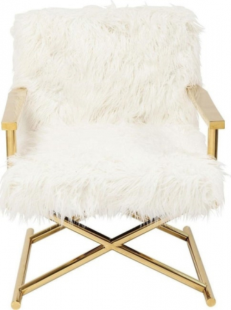 Fotoliu de design pufos Fluffy cu blanita alba si picioare aurii, 82669 - King [1]