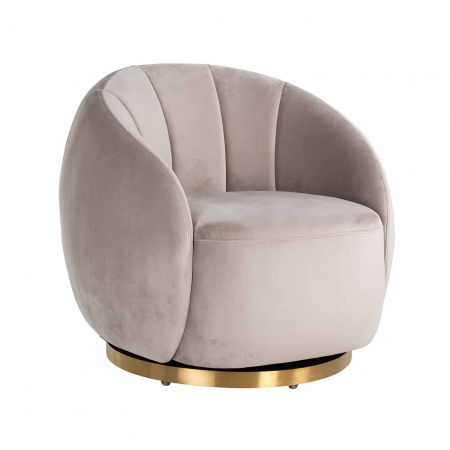 Fotolii - Fotoliu de lux rotund rotativ catifea bej/gri Hanne, baza aurie otel, S4530 KHAKI VELVET - Richmond Interiors