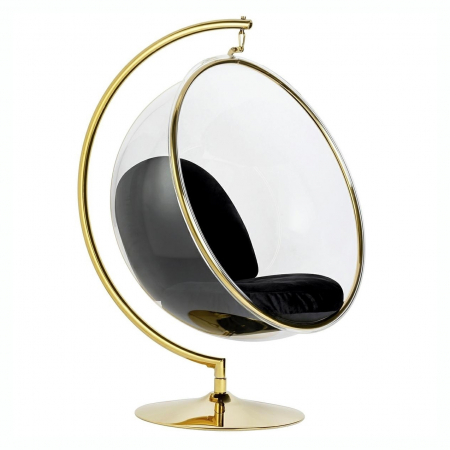 Fotolii - Fotoliu design lux tip bula suspendat Bubble Stand Gold, velur negru/cadru otel auriu, JH200-1.BLACK.VELVET - King
