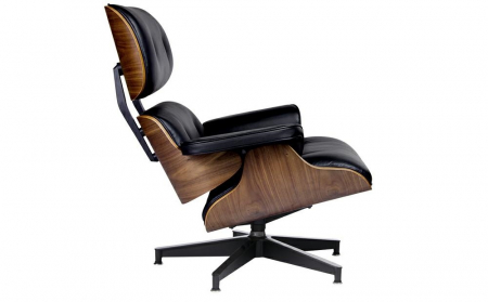 Fotolii - Fotoliu design lux LOUNGE HM, piele italiana neagra/lemn nuc, sezut lat
