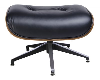 Fotoliu design lux Tokyo cu taburet, piele neagra naturala/lemn nuc sau trandafir, baza neagra otel,KH1501100140- King [15]