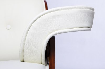 Fotoliu design lux Tokyo, piele naturala alba/lemn nuc sau trandafir/baza metalica neagra, T044.WHITE - King [4]