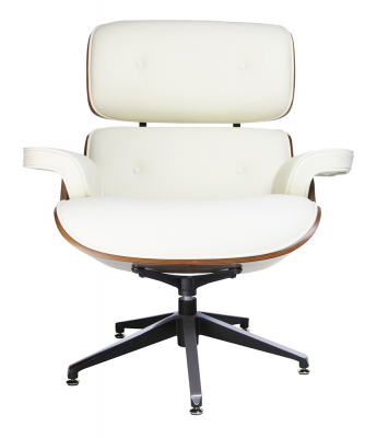 Fotoliu design lux Tokyo, piele naturala alba/lemn nuc sau trandafir/baza metalica neagra, T044.WHITE - King [1]