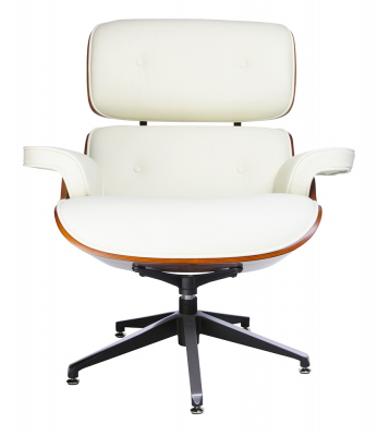 Fotoliu design lux Tokyo, piele naturala alba/lemn nuc sau trandafir/baza metalica neagra, T044.WHITE - King [9]