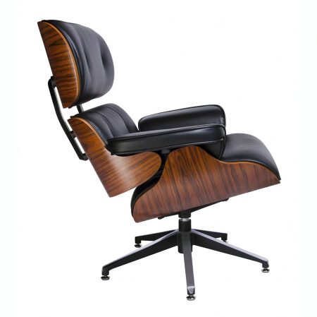 Lichidare stoc - Fotoliu design lux Tokyo, piele naturala neagra/lemn nuc, trandafir, frasin/baza neagra metalica, KH1501100144 - King