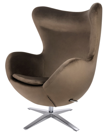 Living - Fotoliu Egg Szeroki Velvet 80x70x110 cm, 100% Poliester și Metal Maro Închis Lustruit - King Home