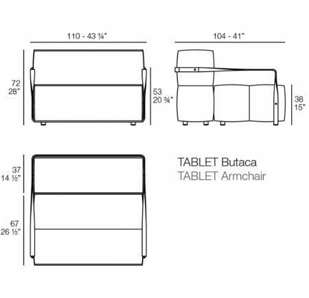 Fotoliu exterior Tablet, 110x107x81 cm, tesatura polipropilena, design modern, 54319 - Vondom [3]