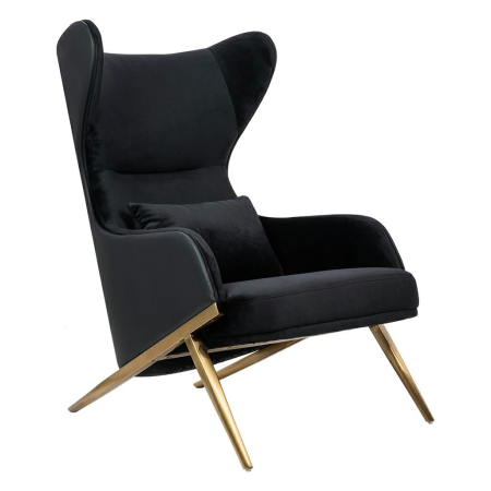 Fotolii - Fotoliu Hampton Velvet 71x90x110 cm, Piele Ecologică Negru Auriu - King Home