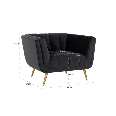 Fotoliu lux elegant catifea antracit Grama, picioare otel inoxidabil auriu, 110x91 cm, S5125 ANTRACIET VELVET - Richmond Interiors [3]