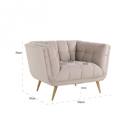 Fotoliu lux elegant catifea bej Grama, picioare otel inoxidabil auriu, 110x91 cm, S5125 KHAKI VELVET - Richmond Interiors [4]
