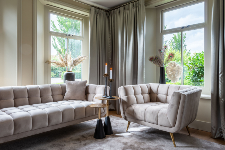 Fotoliu lux elegant catifea bej Grama, picioare otel inoxidabil auriu, 110x91 cm, S5125 KHAKI VELVET - Richmond Interiors [5]