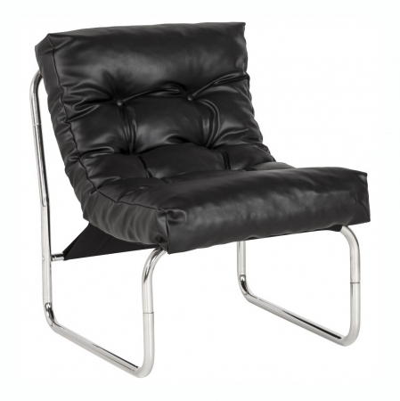 Fotolii - Fotoliu negru confortabil Boudoir fara brate, sezut perna pufoasa tapitata piele ecologica, design modern, AC00260BL - Kokoon
