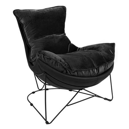 Produse - Fotoliu Otilia Stand Velvet 90x100x90 cm, Piele Ecologică Negru - King Home