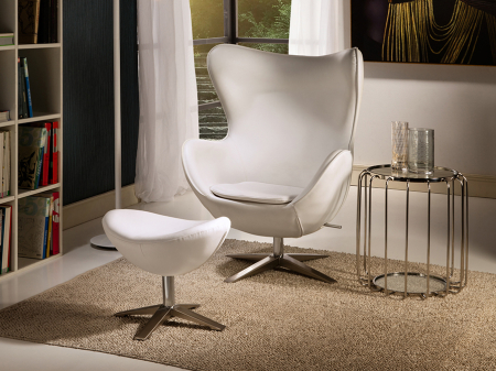Fotoliu pivotant alb design lux Aselin, piele sintetica, baza otel crom, 594782N - Schuller [1]