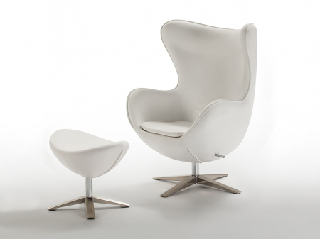 Fotoliu pivotant alb design lux Aselin, piele sintetica, baza otel crom, 594782N - Schuller [3]