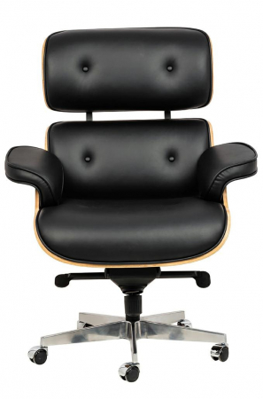 Fotoliu rotativ Jepson tapiterie piele naturala italiana neagra, lemn nuc, design lux, T044.OFFICE.BL - King [4]