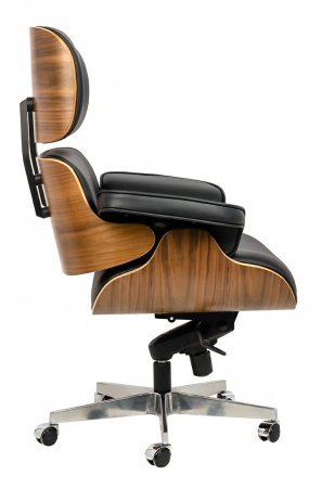 Fotoliu rotativ Jepson tapiterie piele naturala italiana neagra, lemn nuc, design lux, T044.OFFICE.BL - King [1]