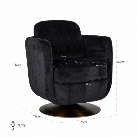 Fotoliu rotativ Turner chenille negru (Bergen 809 chenille negru), S4576 BLACK CHENILLE - Richmond Interiors [4]