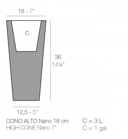 Ghiveci de masa LED patrat High Square Cone 18x18x36 cm, design minimalist, 41218A - Vondom [1]