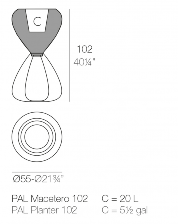 Ghiveci decorativ de gradina/terasa cu iluminare LED Pal Ø55x102 cm cu baza metalica, 51022A - Vondom [2]
