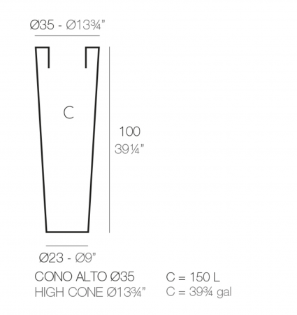 Ghiveci decorativ gradina conic inalt High Cone Ø35x100 cm cu iluminare LED, culoare personalizabila, 40535 - Vondom [2]