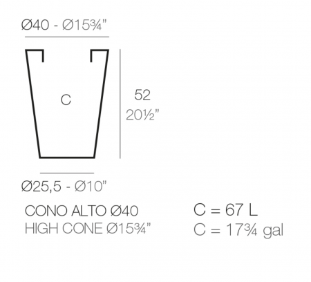 Ghiveci decorativ gradina conic inalt High Cone Ø40x52 cm, culoare personalizabila, 40540 - Vondom [1]