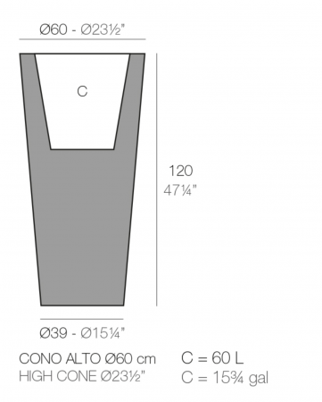 Ghiveci decorativ gradina conic inalt High Cone Ø60x120 cm cu iluminare LED, culoare personalizabila, 40560A - Vondom [1]
