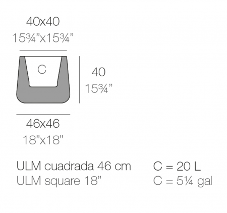 Ghiveci decorativ gradina patrat Ulm Square 45x45x40 cm cu iluminare LED RGBW, 42202A - Vondom [1]