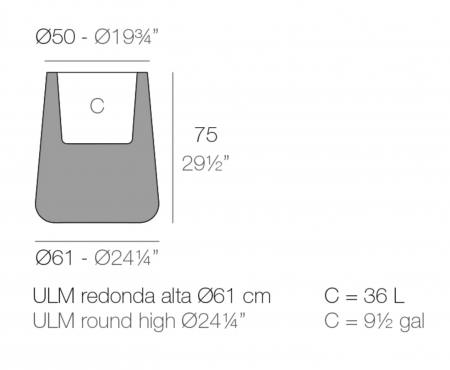 Ghiveci decorativ inalt gradina Ulm High Round Ø61x75 cm cu iluminare LED RGBW, 42215A - Vondom [1]