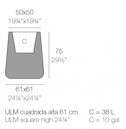 Ghiveci decorativ inalt patrat Ulm High Square 61x61x75 cm cu iluminare LED RGBW, 42212A - Vondom [1]