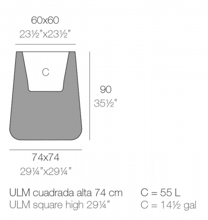 Ghiveci decorativ inalt patrat Ulm High Square 74x74x90 cm cu iluminare LED RGBW, 42213A - Vondom [1]