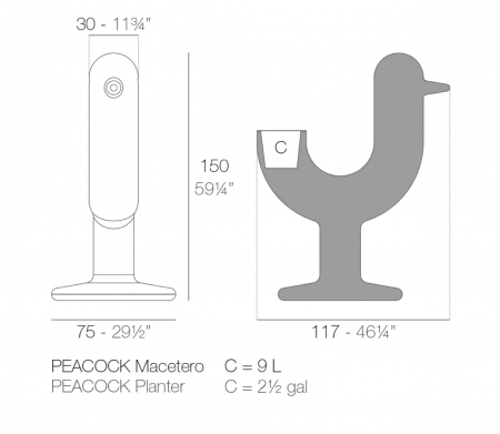 Ghiveci design decorativ Peacock 117x150 cm forma cocos minimalist, iluminare LED, 61001R - Vondom [4]