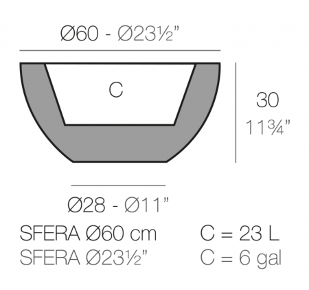 Ghiveci flori decorativ gradina LED Sfera Ø60x30 forma semisferica, design modern, 43860A - Vondom [1]
