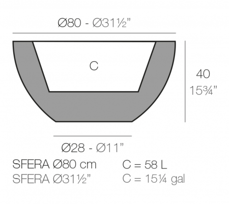 Ghiveci flori decorativ gradina LED Sfera Ø80x40 forma semisferica, design modern, 43880A - Vondom [1]