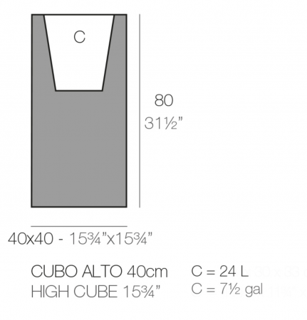 Ghiveci flori gradina forma cub inalt LED Cube High 40x40x80 cm, 41441A - Vondom [1]