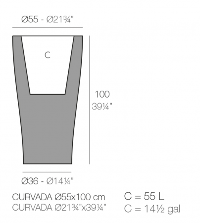 Ghiveci flori inalt LED Curved Ø55x100 cm design modern, control smart optional, 42155A - Vondom [1]