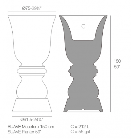 Ghiveci flori inalt LED Suave Ø75x150 cm stil clasic, 67013RF - Vondom [3]