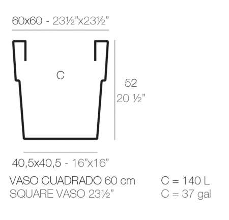 Ghiveci flori patrat decorativ Square 60x60x62 cm, culoare personalizabila, 415602 - Vondom [1]