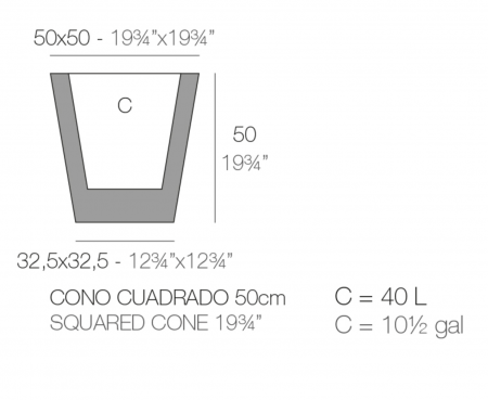 Ghiveci flori patrat LED Cone 50x50x50 cm, design minimalist, 41150A - Vondom [1]