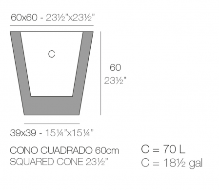Ghiveci flori patrat LED Cone 60x60x60 cm, design minimalist, 41160A - Vondom [1]